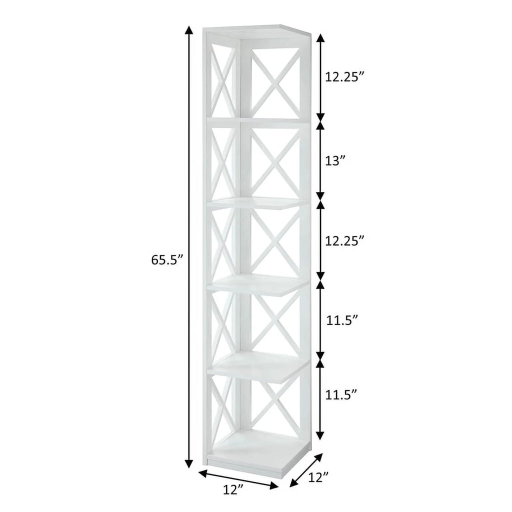 5 Shelf White Wood Corner Bookcase M135