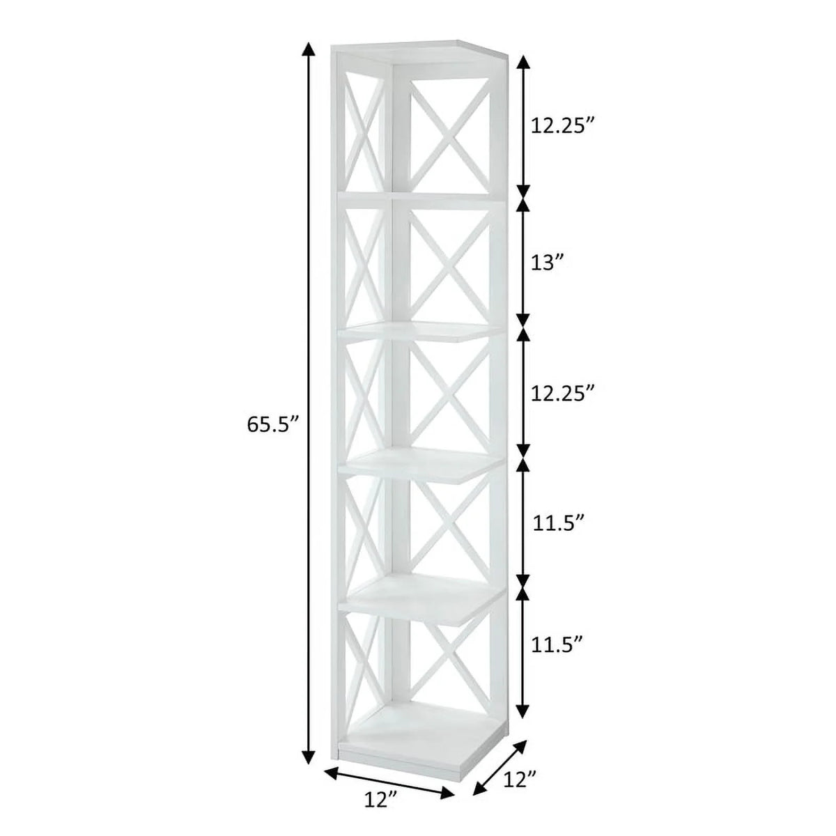 5 Shelf White Wood Corner Bookcase M135