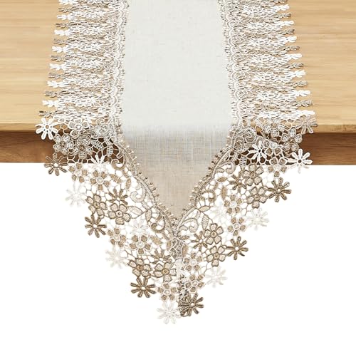 Beige Floral Lace Table Runner 120 inches J579