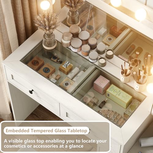 White Vanity Desk with LED Bulbs T246