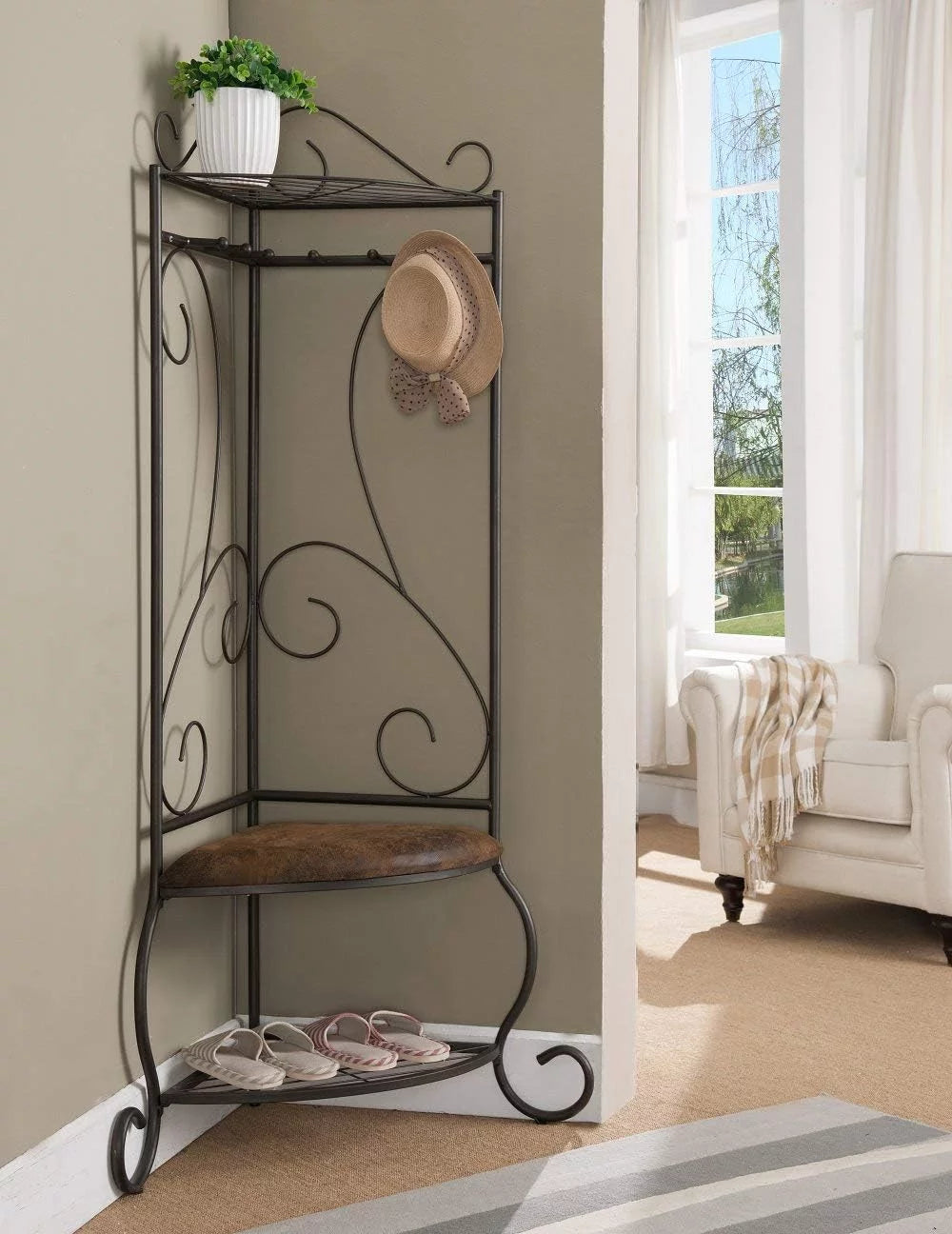 Corner Entryway Bench With Coat Rack T291