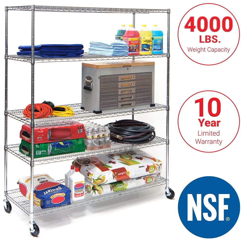 5-Tier Steel Wire Shelving with Wheels Z241003