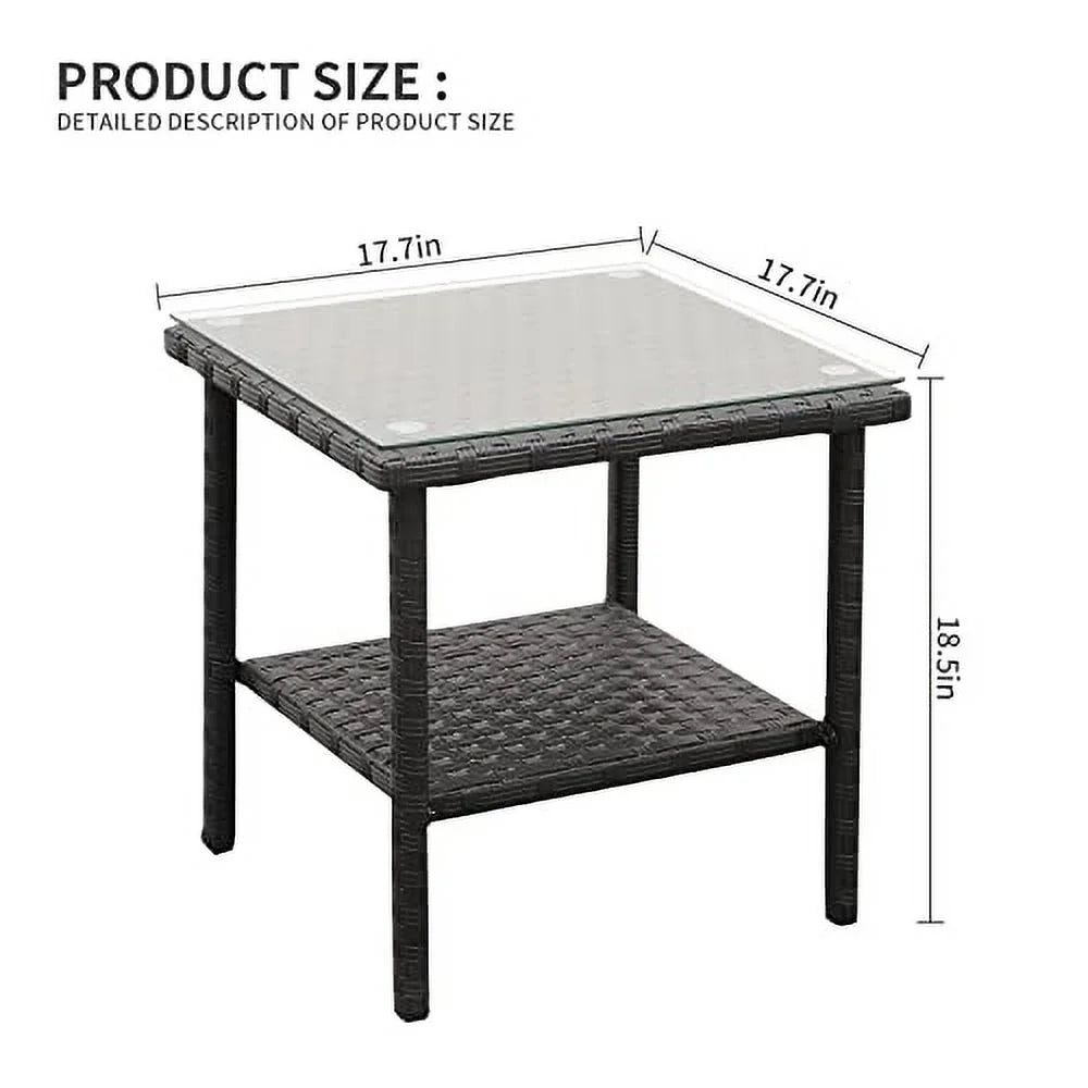 Black Wicker Glass Top Side Table with Storage L970