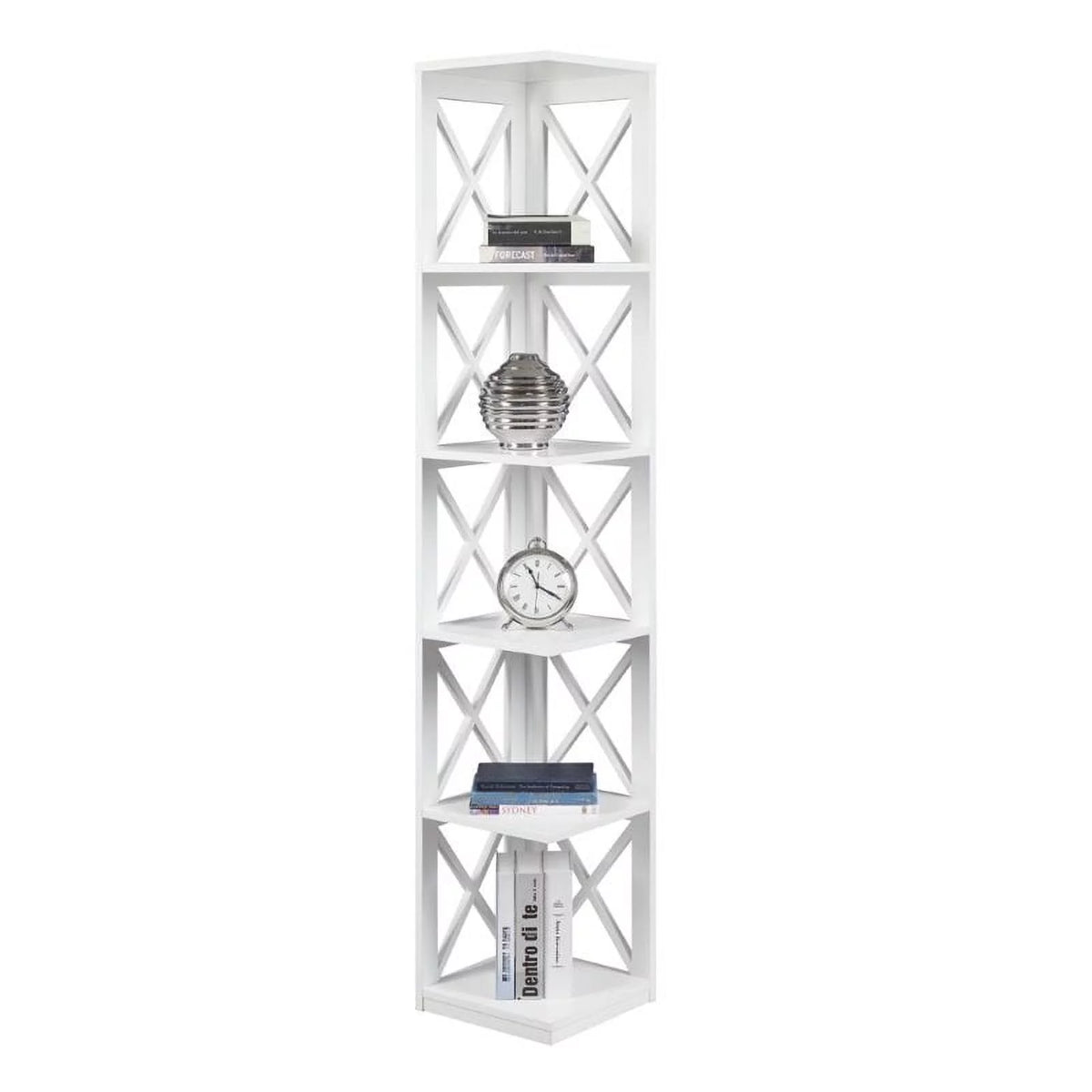 5 Shelf White Wood Corner Bookcase M135