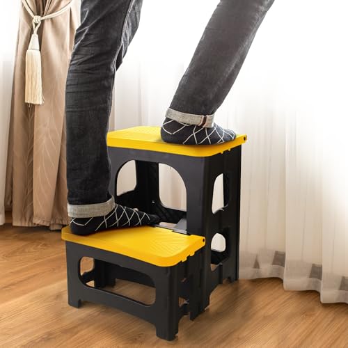 Folding 2-Step Stool, Non-Slip Portable Footstool, Black H2548