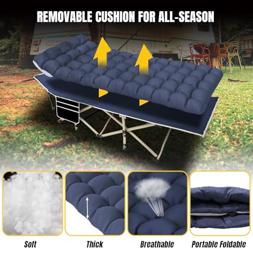 Black 32" Wide Folding Camping Cot with Mattress and Carry Bag M322096