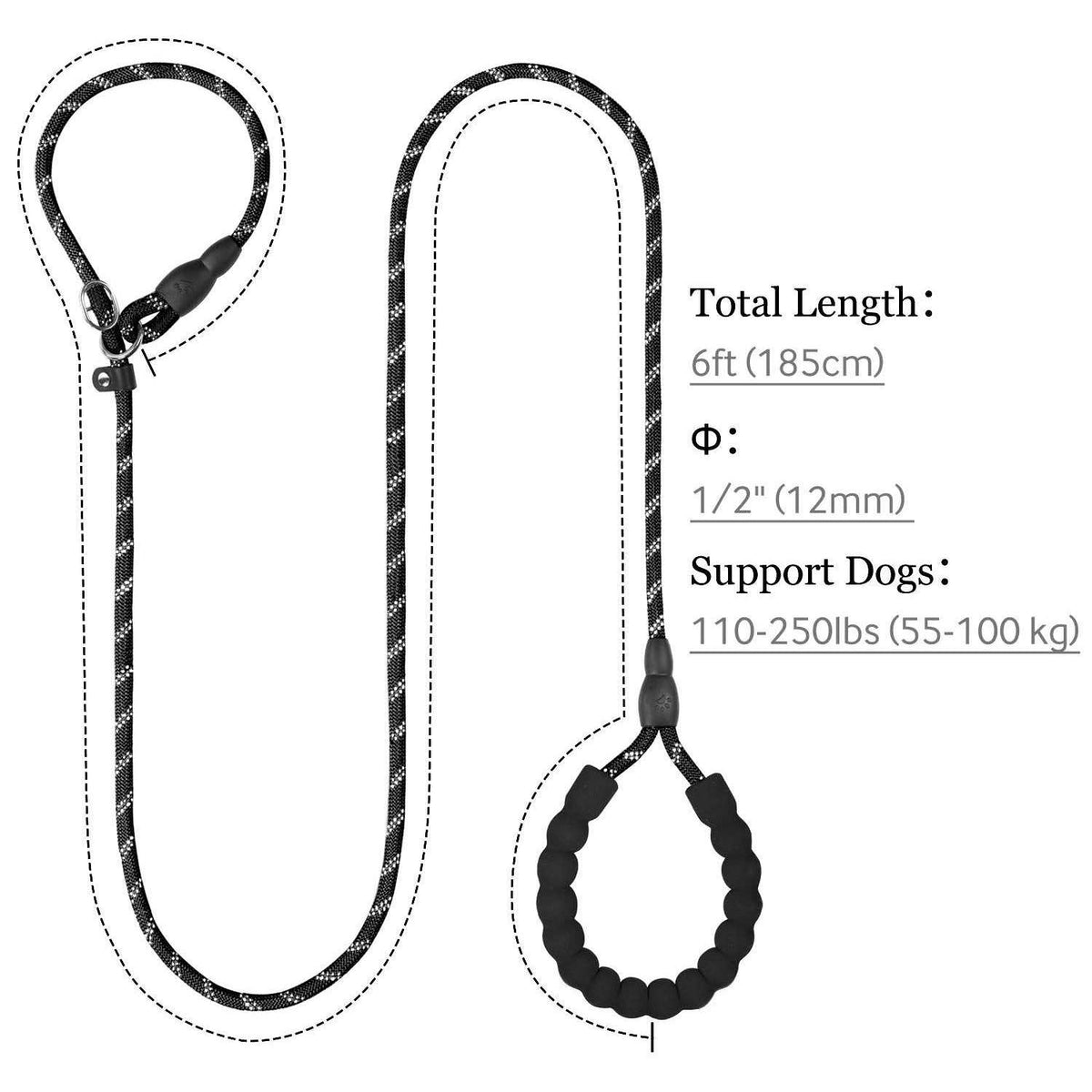 6 FT Reflective Rope Slip Lead Dog Leash with Padded Handle D8036