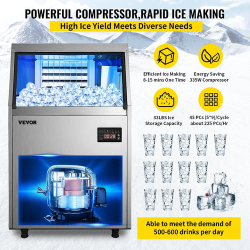 110V Commercial Ice Maker 120-130lbs/24H Stainless Steel Z390971