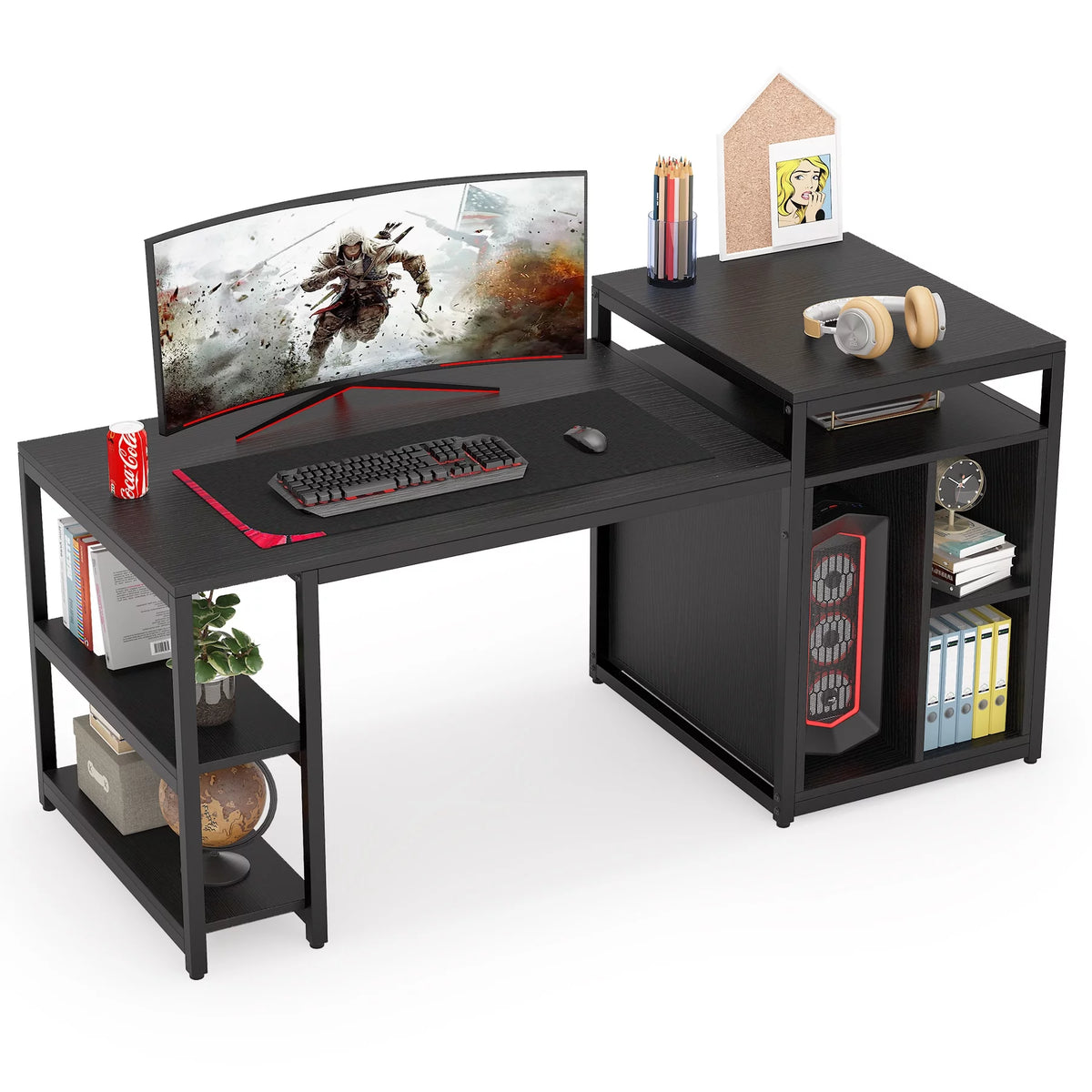 Extra Large Computer Desk with Storage Shelf and Cabinet Y64616