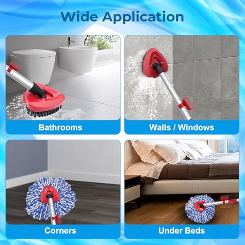 Spin Mop Head and Brush Replacement 4 Mop Heads 1 Handle 1 Base Scrub Brush Set F128