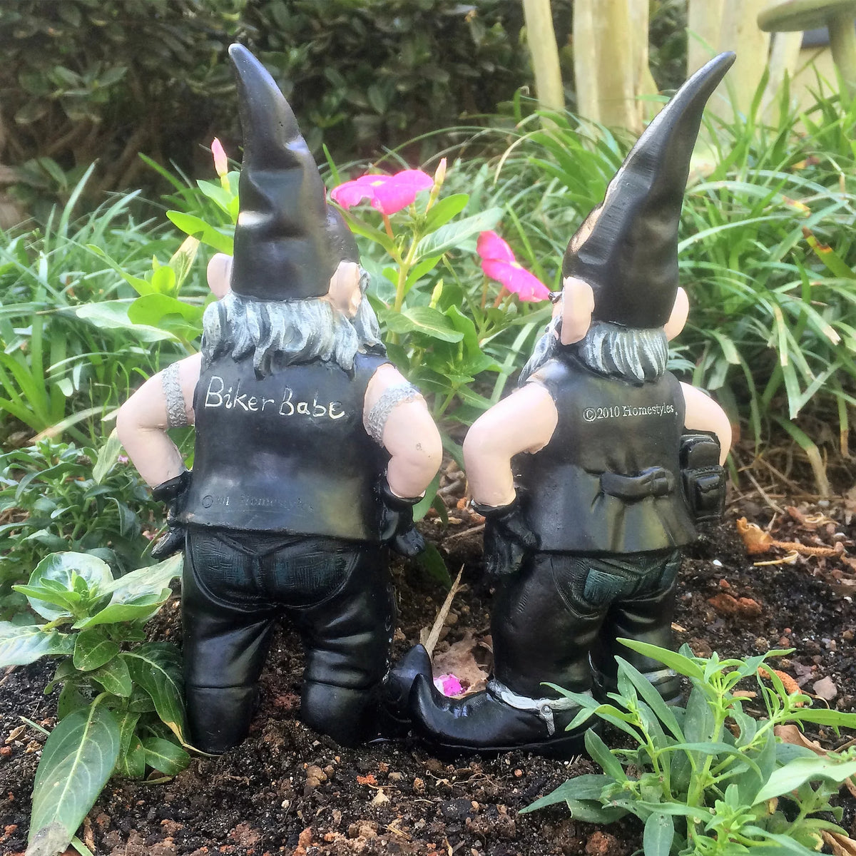 Biker Gnomes in Leather Motorcycle Riding Gear Figurine A8077
