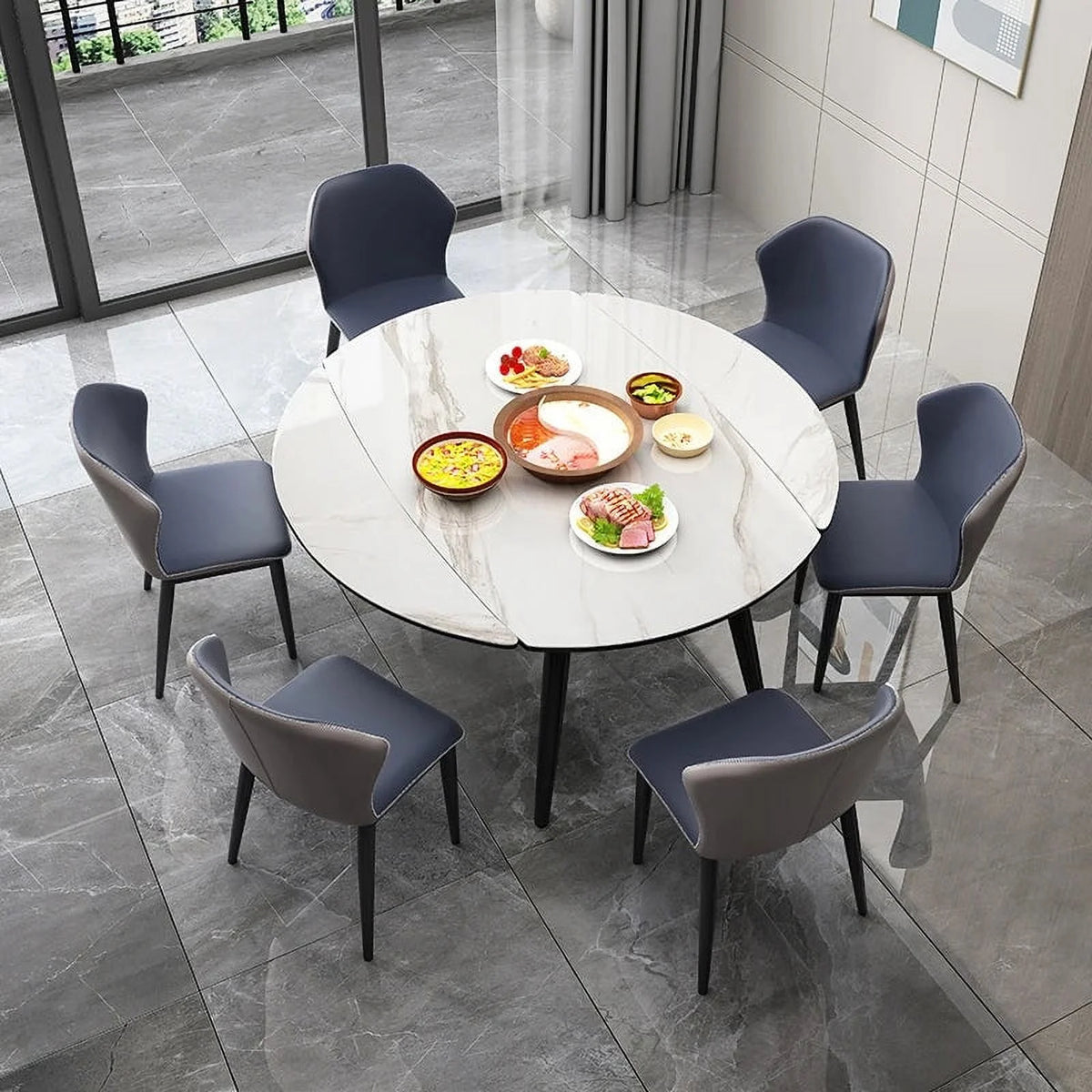 Light Luxury Rotating Rectangular Dining Table and Chair Set W53680