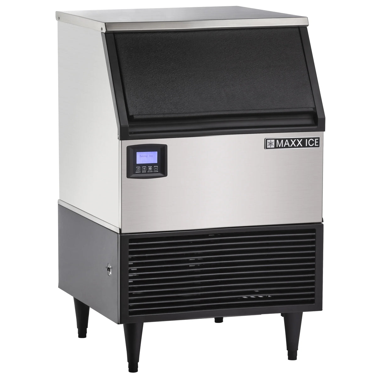 Self-Contained Ice Machine, 150 lbs, Half Dice Ice Cubes, 75 lb Built-in Ice Storage Bin, Stainless Steel with Black Trim U405368