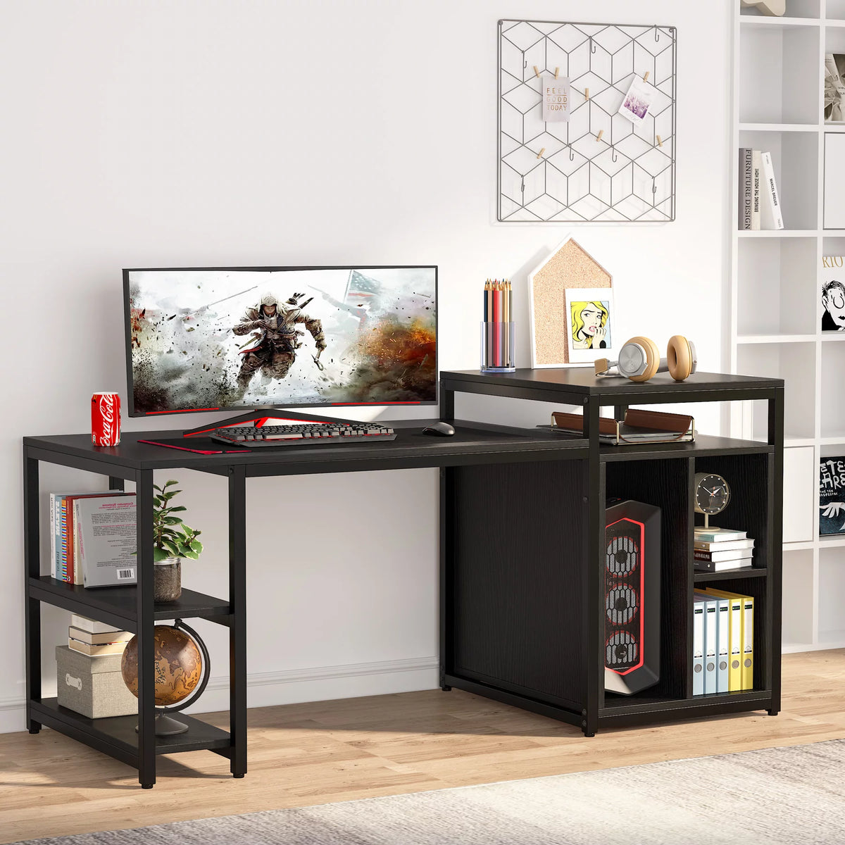 Extra Large Computer Desk with Storage Shelf and Cabinet Y64616