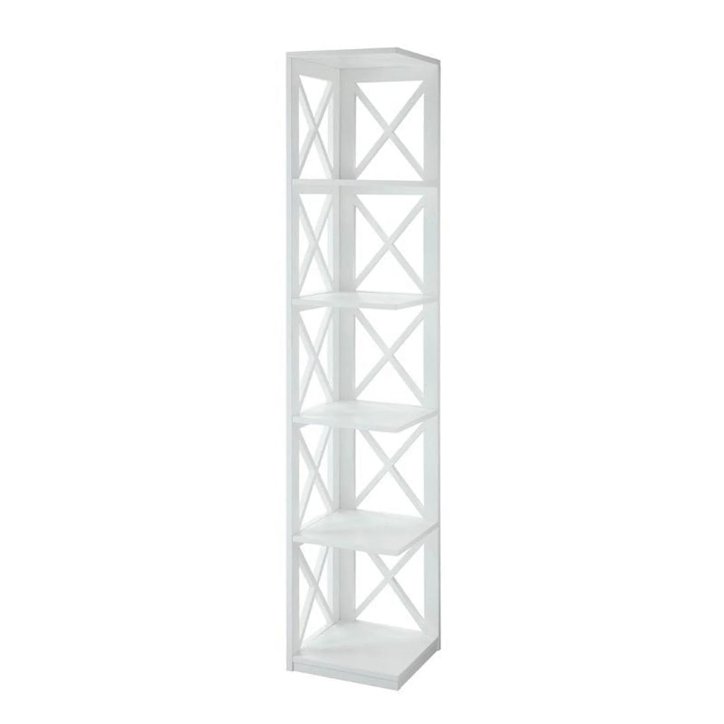5 Shelf White Wood Corner Bookcase M135