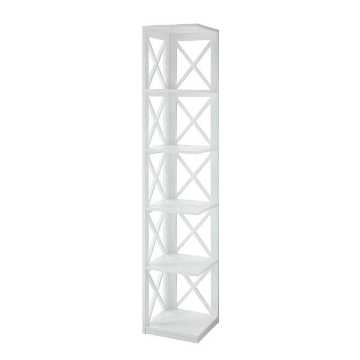 5 Shelf White Wood Corner Bookcase M135