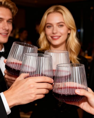 24 Pack 10 OZ Clear Plastic Wine Glasses with Stem M221