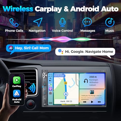 Wireless Double Din Car Stereo with Carplay, Android Auto, Bluetooth, 7" Touchscreen, Backup Camera L625137