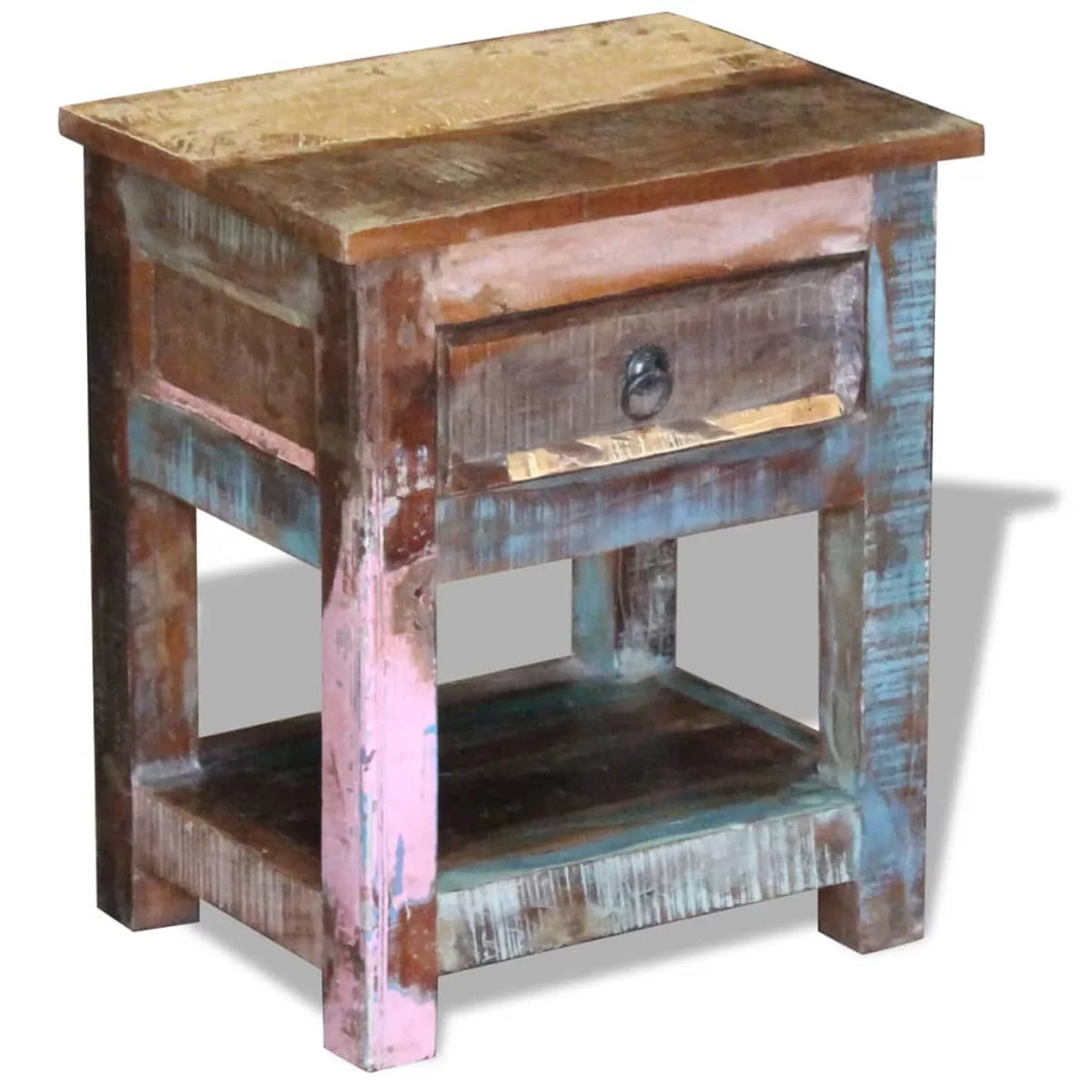 Reclaimed Wood End Side Table with Drawer and Storage Shelf B79721