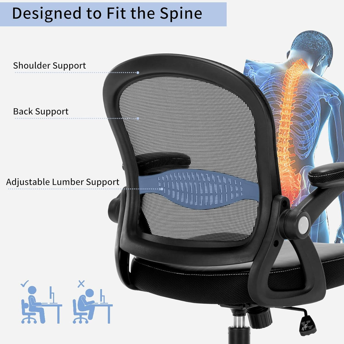 Black Ergonomic Mesh Office Chair with Flip-up Armrests M6788