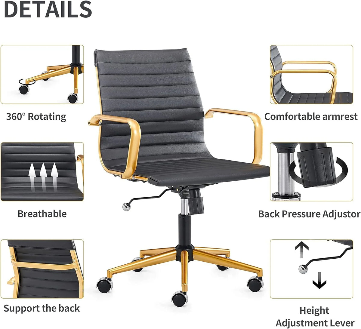 Black Ergonomic Office Chair with Back Support and Caster Wheels V13715