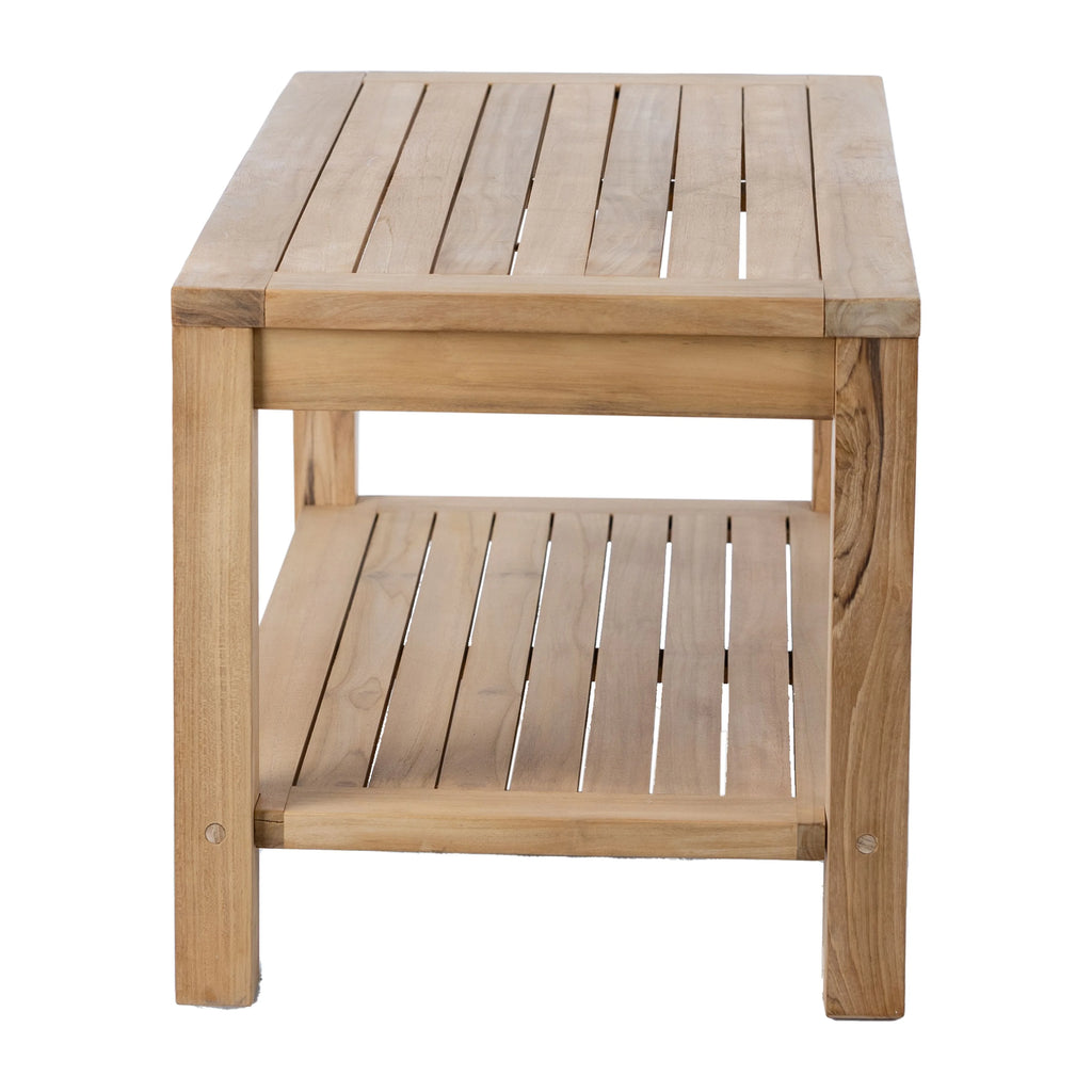 Round Teak Wood End Table with Storage Shelf X700
