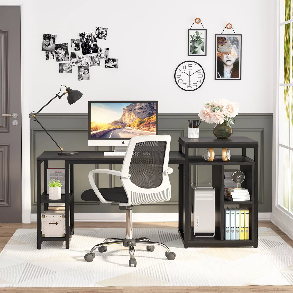 Extra Large Computer Desk with Storage Shelf and Cabinet Y64616