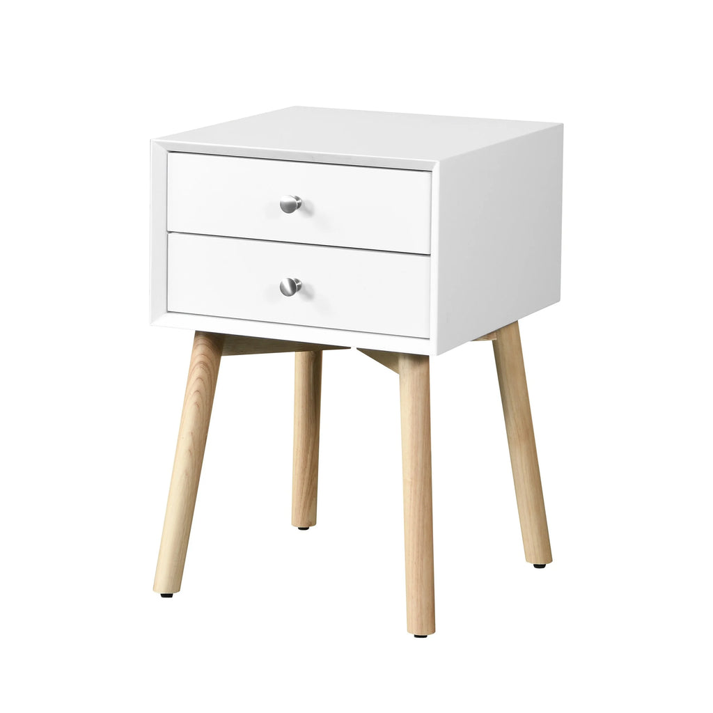 White 2 Drawer Rubber Wood Side Table P370966