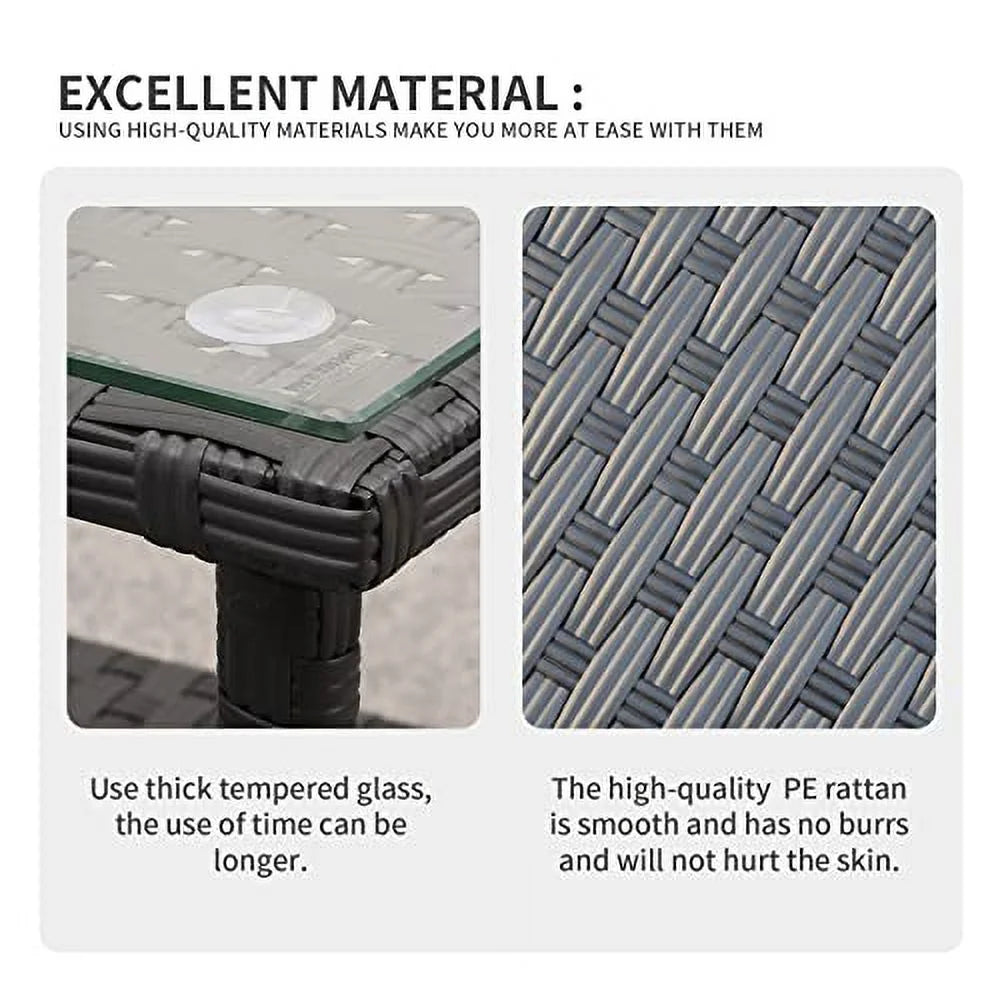 Black Wicker Glass Top Side Table with Storage L970