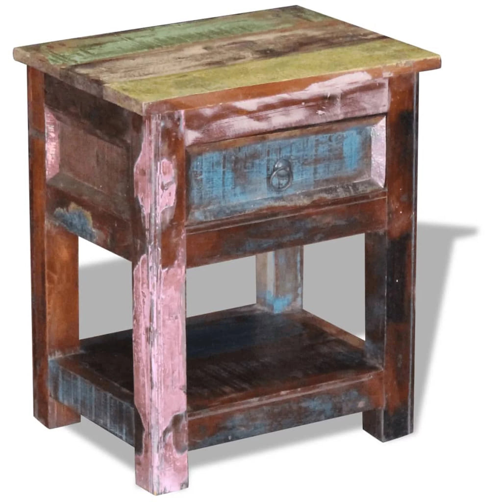 Reclaimed Wood End Side Table with Drawer and Storage Shelf B79721