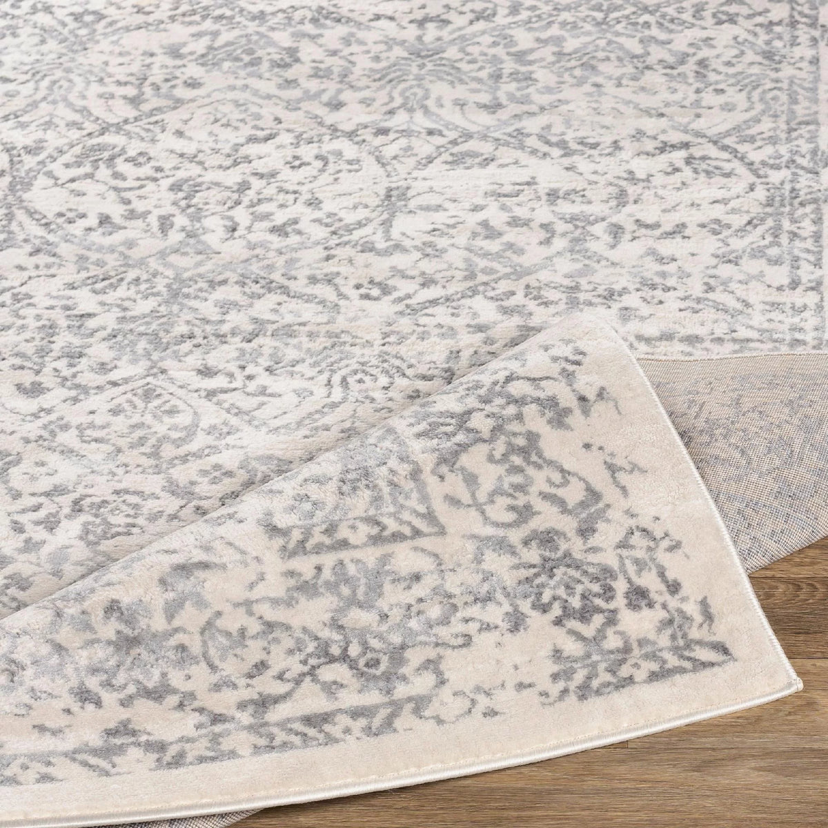 7x9 Gray Ivory Traditional Area Rug D3560