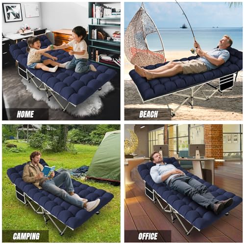 Black 32" Wide Folding Camping Cot with Mattress and Carry Bag M322096