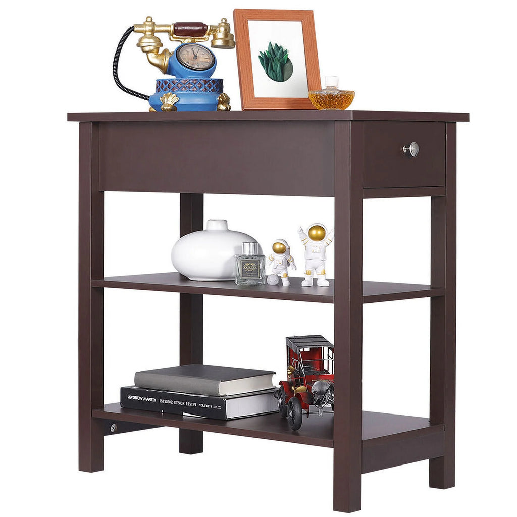 Brown Narrow End Side Table with Drawer E73217