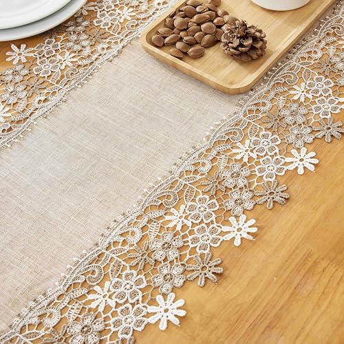 Beige Floral Lace Table Runner 120 inches J579