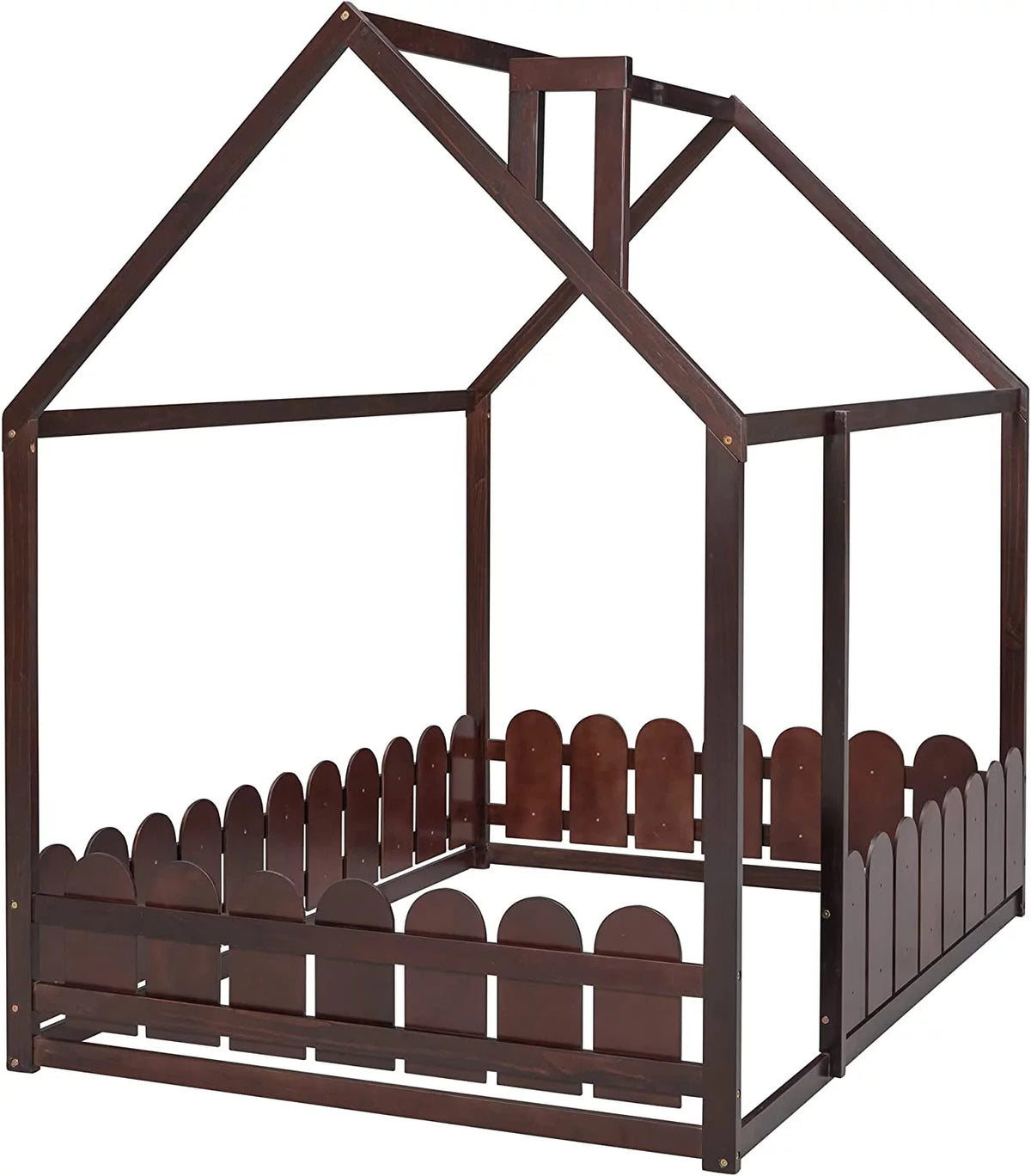 Full Size Pine Wood Cabin Bed with Guardrails O991050
